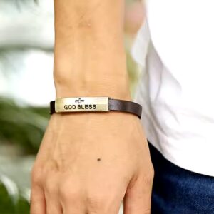 Men Religion Vintage bangle Christian Jewelry God Bless You Letter Cross Leather Bracelet with Custom Engraved Logo - Image 7