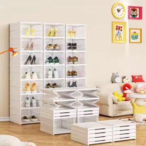 Rmier 6-Tier Foldable Shoe Rack Organizer for Closet Plastic Shoe Shelf Clear Shoe Boxes Stackable with Door Easy Assembly - Image 3