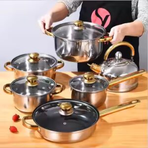 12 Pcs Stainless Steel Kitchen Ware Non Stick Glass Induction Hot Pot And Pan Luxury Camping Cooking Utensils Cookware Sets - Image 3