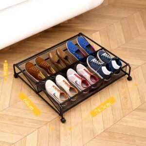 Multifunctional Iron Bed Bottom Shoe Storage Metal Mesh Shoe Rack with Pulley - Image 8