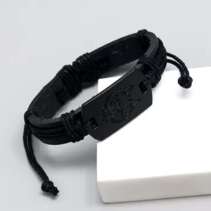 Hot Selling black Wolf woven leather bracelet punk style jewelry men bracelets - Image 3