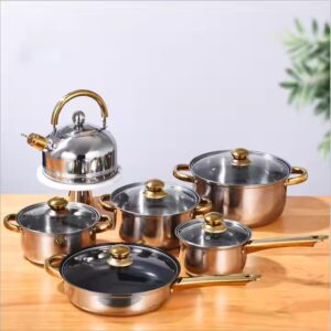 12 Pcs Stainless Steel Kitchen Ware Non Stick Glass Induction Hot Pot And Pan Luxury Camping Cooking Utensils Cookware Sets - Image 4