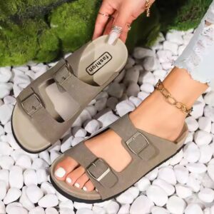 Leather Upper Cork Sole Slippers - Image 2