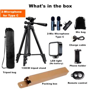 2Pack Lapel Mic 53'' Tripod Stand LED Video Light Wireless Microphone Phone Vlogging Kit For Tiktok Facebook YouTube Vlog Making - Image 3