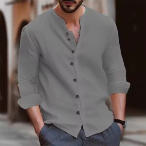 Autumn and winter new men's retro cotton and linen shirt casual loose long-sleeved shirt - Image 6