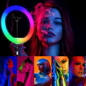 023 Dimmable 10 Inch 16 color Photography Lighting Led RGB Ring Light,ring light with tripod stand - Image 7