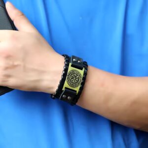 Viking Odin Totem Runes compass Genuine Leather Bracelet Retro woven Bracelet men's Punk Real Leather Bracelets - Image 4