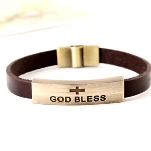 Men Religion Vintage bangle Christian Jewelry God Bless You Letter Cross Leather Bracelet with Custom Engraved Logo - Image 6