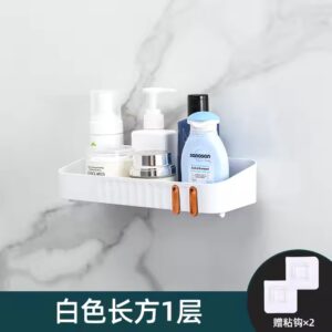 Bathroom No Drilling Storage Holder Rectangular Wall Mounted Shelf Dual With Tower Rack - Image 5