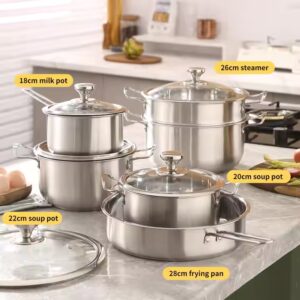 12Pcs Cooking Pots And Pans Stainless Steel Casseroles Nonstick Kitchen Cookware Sets Metal Pot Set - Image 6