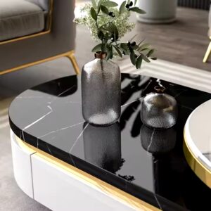 Modern Living Room Marble Top Round Furniture Italian Light Luxury Oval Coffee Table With Drawers - Image 6