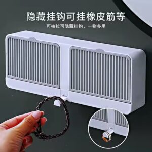 Adhesive Bathroom Shelf Wall Mounted Storage Rack Without Drill Soap Holder with Cover Dustproof and Waterproof Soap Box - Image 4