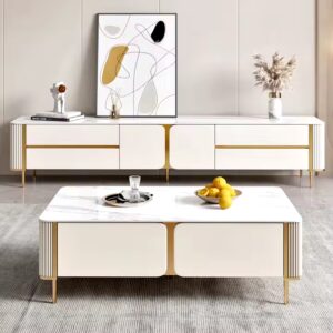 modern Rock Board Coffee Table Extendable Metal MDF for Living Room Bedroom Villa Outdoor Kitchen Hotel Stainless Steel Frame - Image 7