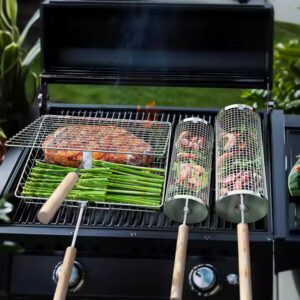 Barbecue Natural Wooden Handle Nesting Grill Baskets - Image 5
