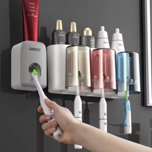 Toothbrush Holder with 4 Tooth Brushing Cup and Automatic Toothpaste Dispenser Wall Mounted Bathroom Set 2 PCS - Image 7
