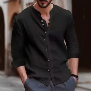 Autumn and winter new men's retro cotton and linen shirt casual loose long-sleeved shirt - Image 4