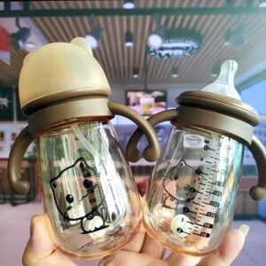 Cartoon style bottle wide diameter anti-flatulence resistant straw silicone nipple water cup newborn baby bottle - Image 6