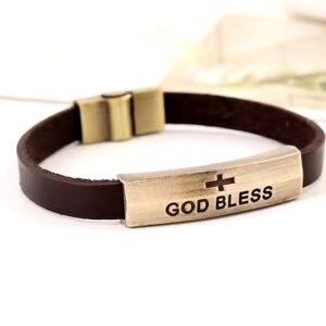 Men Religion Vintage bangle Christian Jewelry God Bless You Letter Cross Leather Bracelet with Custom Engraved Logo - Image 4