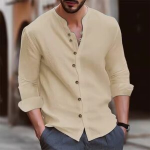 Autumn and winter new men's retro cotton and linen shirt casual loose long-sleeved shirt - Image 7