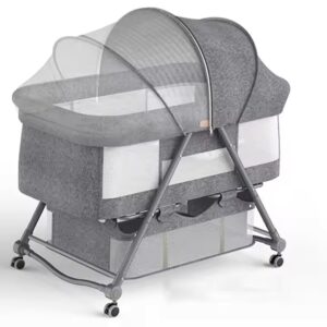 High carbon steel thickened bed body, one-button folding variable cradle, with universal wheel baby crib - Image 3
