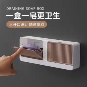 Adhesive Bathroom Shelf Wall Mounted Storage Rack Without Drill Soap Holder with Cover Dustproof and Waterproof Soap Box - Image 6