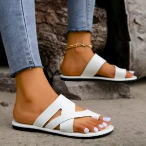 women slippers high quality rubber sandals women double color PU material low heels sandals for women and ladies - Image 5