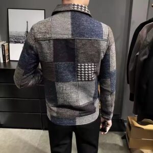 2023 Autumn and Winter Fashion New Men's Casual Lapel Hoodless Jacket / Male Slim Plaid Woolen Coat - Image 5