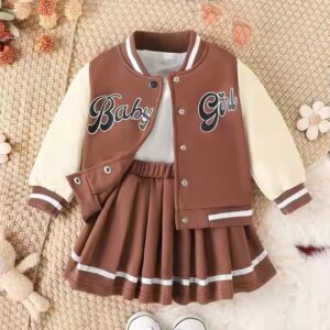 Autumn Baby girl clothing set Letter jacket + pleated skirt 2 pieces set Factory Price - Image 4