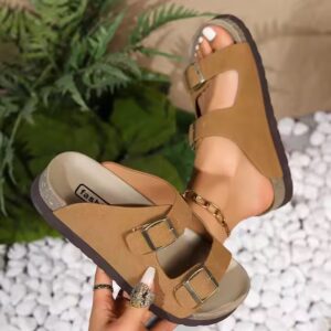 Leather Upper Cork Sole Slippers - Image 4