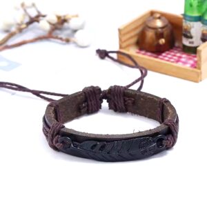 New arriver black metal feather leather punk style men bangle black and brown imitation leather bracelets charm jewelry - Image 6