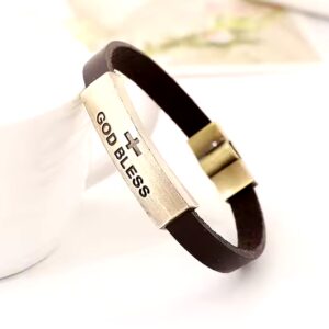 Men Religion Vintage bangle Christian Jewelry God Bless You Letter Cross Leather Bracelet with Custom Engraved Logo - Image 5