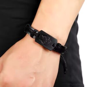 Hot Selling black Wolf woven leather bracelet punk style jewelry men bracelets - Image 6