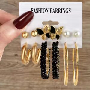 Style Gold Color Flower Heart Star Hoop Earrings Set For Women Jewelry - Image 7