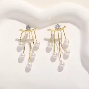 Gold Plated Pearl Dangle Earring Women - Image 2