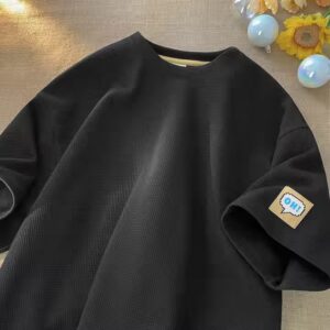 Waffle T-shirt men's short sleeve loose trend on half sleeve clothes summer new simple short sleeve T-shirt - Image 3