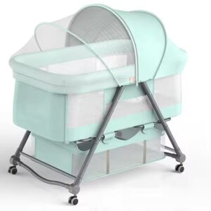 High carbon steel thickened bed body, one-button folding variable cradle, with universal wheel baby crib - Image 4