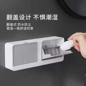 Adhesive Bathroom Shelf Wall Mounted Storage Rack Without Drill Soap Holder with Cover Dustproof and Waterproof Soap Box - Image 5