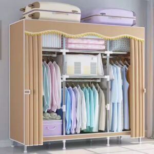 Simple Cloth Closet with Zipper Steel Pipe Thickened Reinforcement Assembly Thickened Dormitory Wardrobe - Image 4