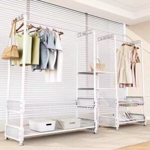 Living Room Metal Double Rod Hooks Garment Coat Rack With Wheels - Image 6