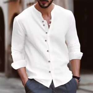 Autumn and winter new men's retro cotton and linen shirt casual loose long-sleeved shirt - Image 3