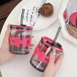 Beautiful Glass Cup with Lid Straw - Image 5