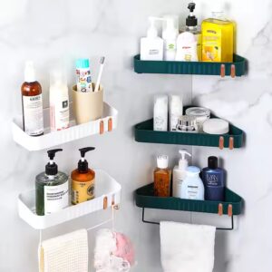 Bathroom No Drilling Storage Holder Rectangular Wall Mounted Shelf Dual With Tower Rack - Image 3