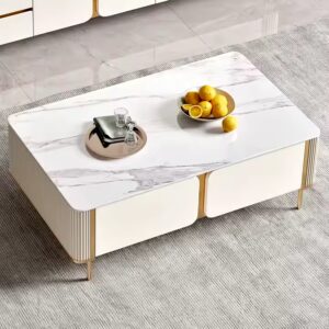 modern Rock Board Coffee Table Extendable Metal MDF for Living Room Bedroom Villa Outdoor Kitchen Hotel Stainless Steel Frame - Image 5