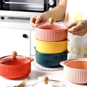 Ceramic Tableware Double Ears Baking Bowl with Lid Soup Bowl Large Household Noodle Pot Single Soup Cooking Basin Pot - Image 3