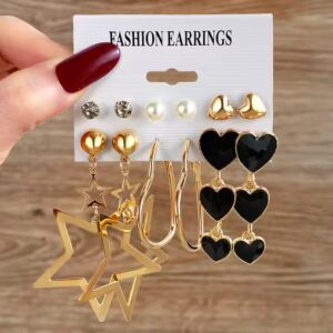 Style Gold Color Flower Heart Star Hoop Earrings Set For Women Jewelry - Image 6