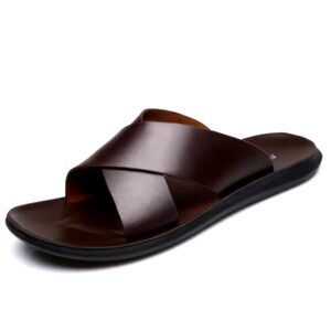 Men Summer Fashion Genuine Leather Sandals Comfortable Lightweight Cross Strap Slip on Beach Slide Sandals Shoes - Image 6