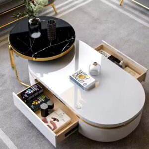 Modern Living Room Marble Top Round Furniture Italian Light Luxury Oval Coffee Table With Drawers - Image 5