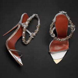 Single Band Sandals Party Metal Ankle Diamonds Strap Dress Stiletto High Heels Wide Fit Shoes - Image 4