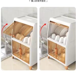 Desktop Large Capacity Bowl Storage Cabinet With Drain Rack Dish Cupboard Double Layers - Image 6