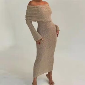 Long Sleeve Off The Shoulder Elegant Ladies Casual Dress - Image 5